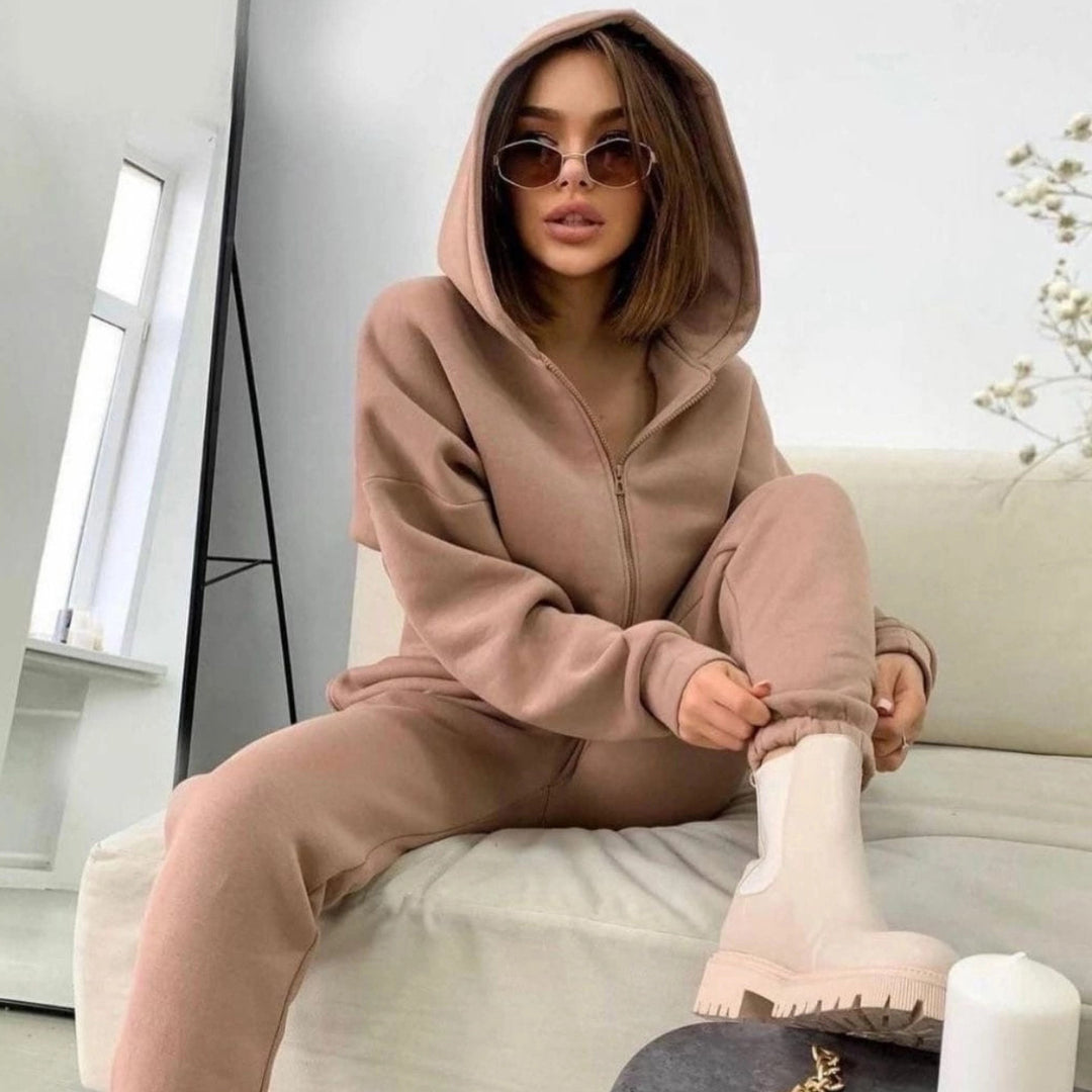 Damen nan weiches Reißverschluss-Hoodie und taillierte Komfort-Jogginghose Set mit innenliegendem Fleece Drune