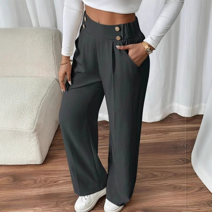 Damen Klassische weite Hose mit Knopfleiste und Taschen Drune