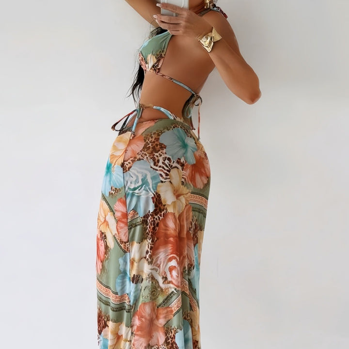 Damen Maxi-Badeanzug mit floralem Design und modischem Cut-Out Drune