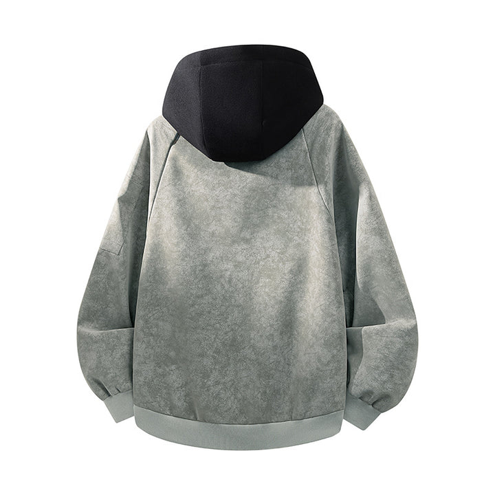 Herren Oversize-Kunstvelours-Kapuzen-Bomberjacke mit Ärmeltasche und Thermofutter Drune