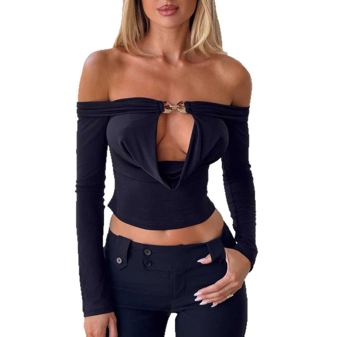 Damen Off-Shoulder Oberteil mit dekorativem Verschluss Drune