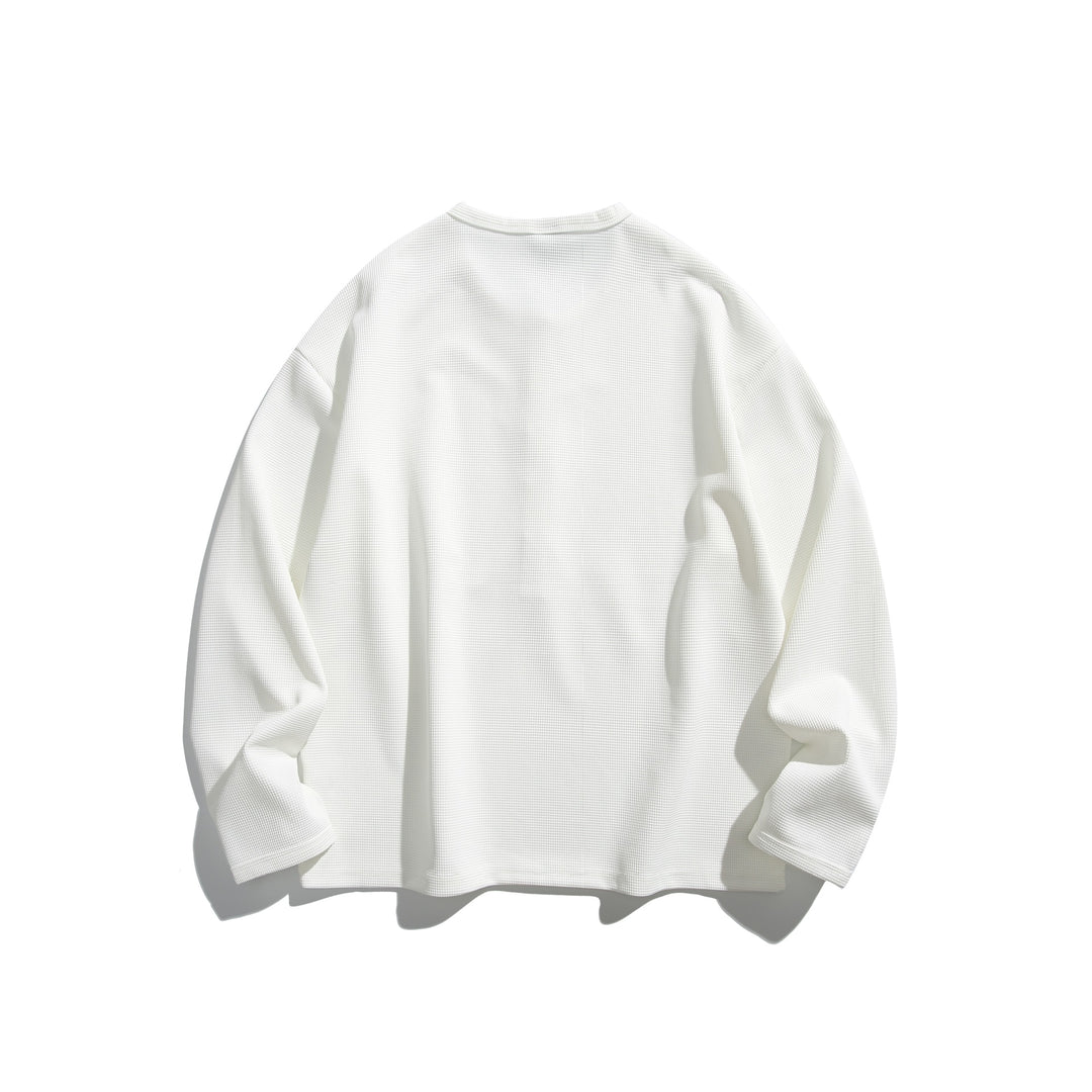 Unisex Waffelstrick-Henleyshirt mit Knopfleiste und Rundhalsausschnitt Drune