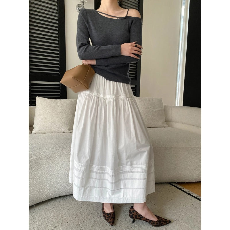Damen eleganter Midirock mit voluminösem Design und bequemem Taillenzug Drune
