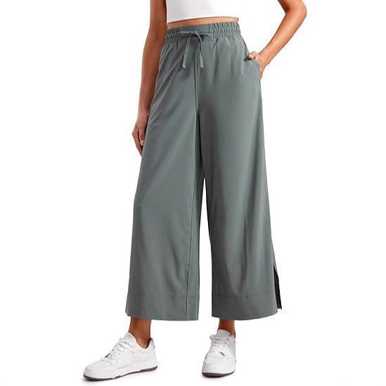 Damen nan weite Culotte-Hose mit elastischem Bund, Tunnelzug und seitlichen Schlitzen Drune