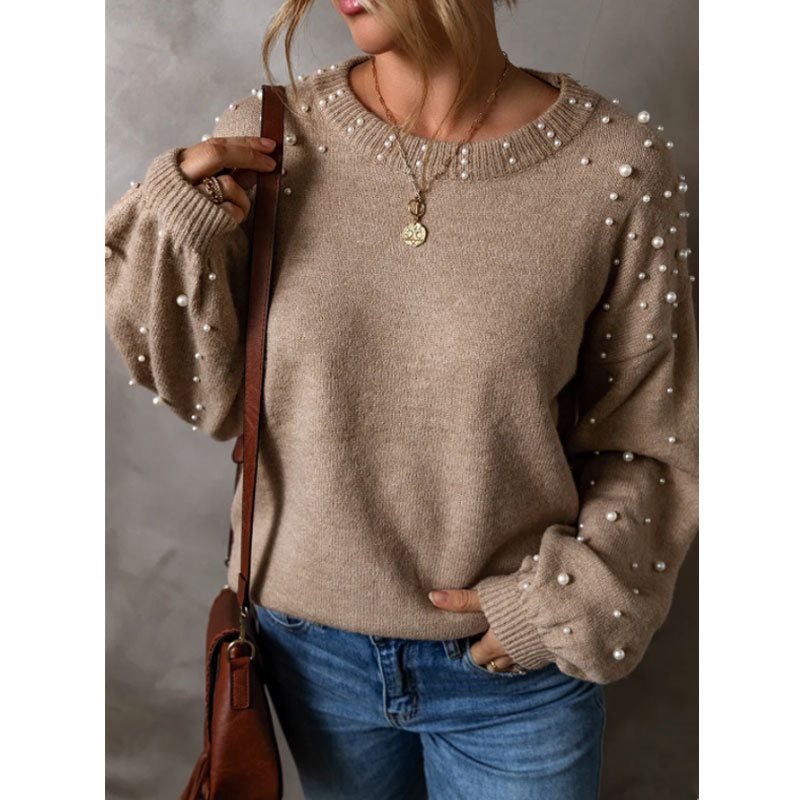 Damen Strickpullover mit Perlendetails Drune