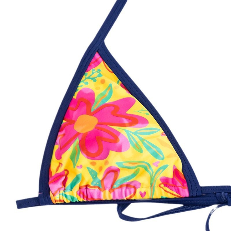 Damen Triangel-Bikini mit buntem floralem Design und verstellbaren Bindebändern Drune