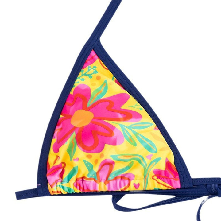 Damen Triangel-Bikini mit buntem floralem Design und verstellbaren Bindebändern Drune