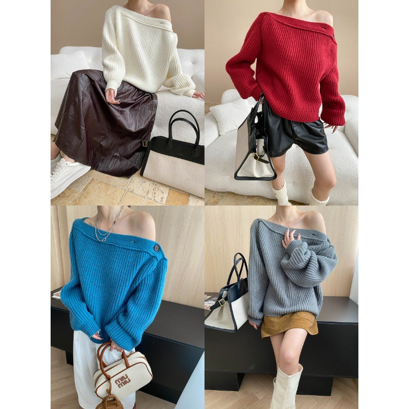 Damen gemütlicher Strickpullover mit elegantem Überhang Drune