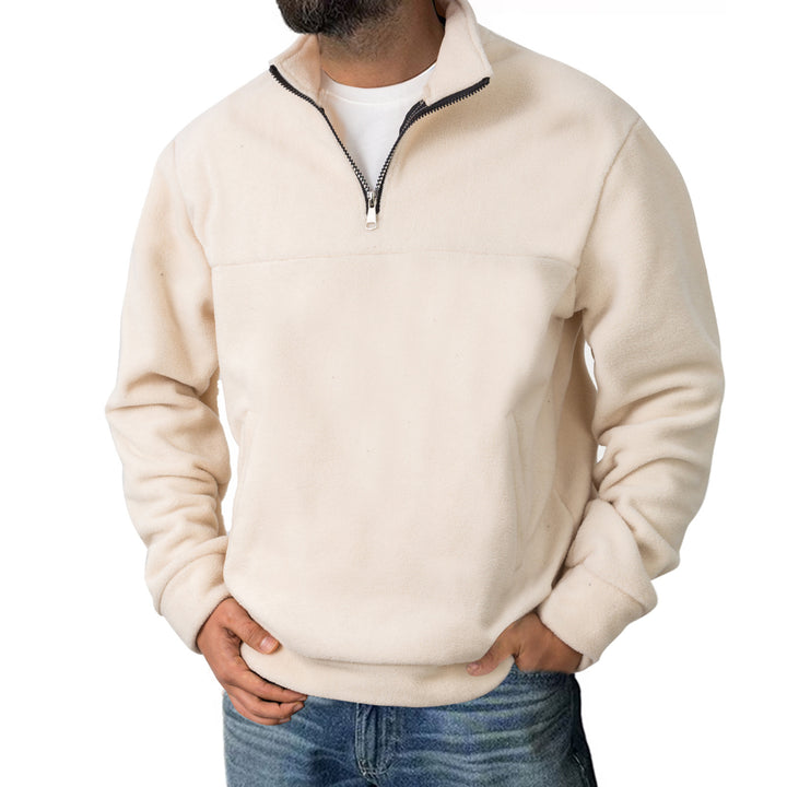 Herren Fleece-Halbzip-Pullover mit Stehkragen und Kängurutasche Drune