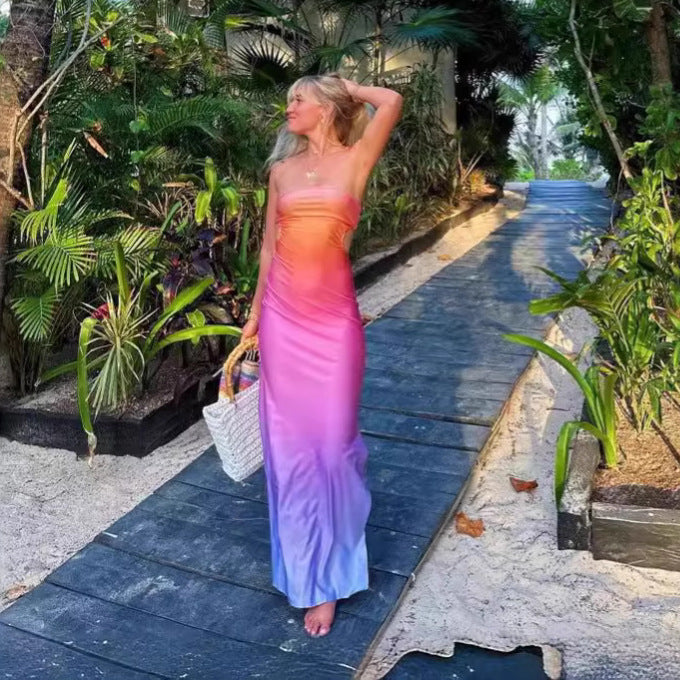 Damen trägerloses Maxikleid im Farbverlauf Drune