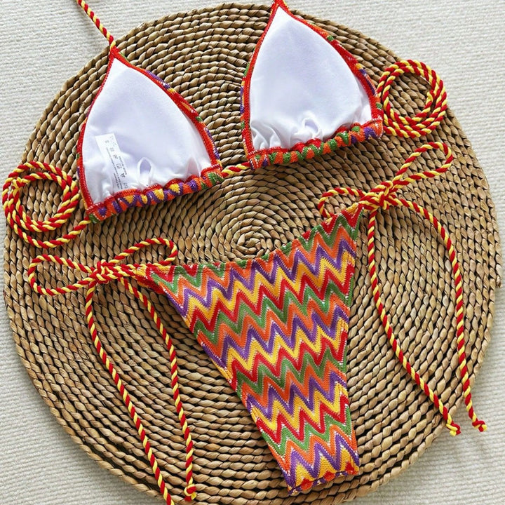 Damen Triangel-Bikini mit auffälligem Wellenmuster Drune