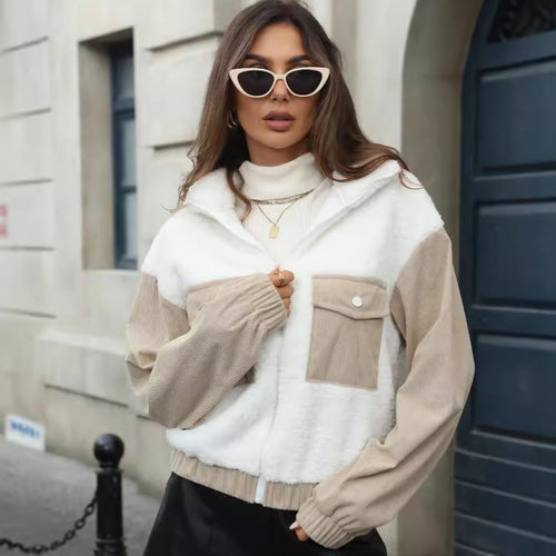 Damen Fleecejacke mit Kapuze und modischen Corddetail Drune