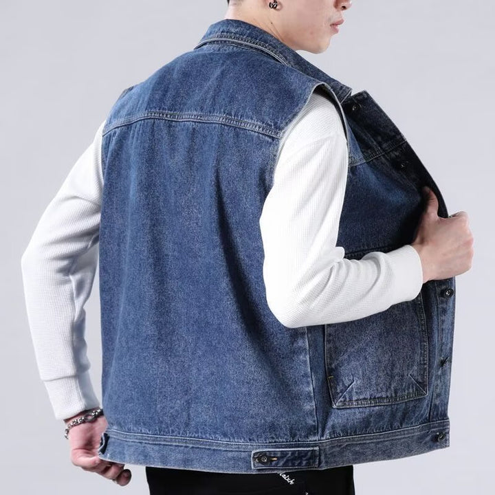 Herren Ärmellose Jeans-Workerweste mit Pattentaschen und kastiger Passform Drune