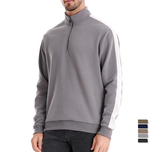 Herren nan Stehkragen-Pullover mit kurzem Reißverschluss und Kontrastseitenstreifen Drune