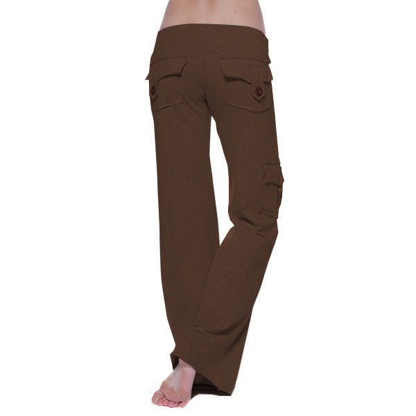 Damen nan lässige Low-Rise Cargo-Loungehose mit weitem Bein, breitem Komfortbund und dekorativen Klappentaschen Drune