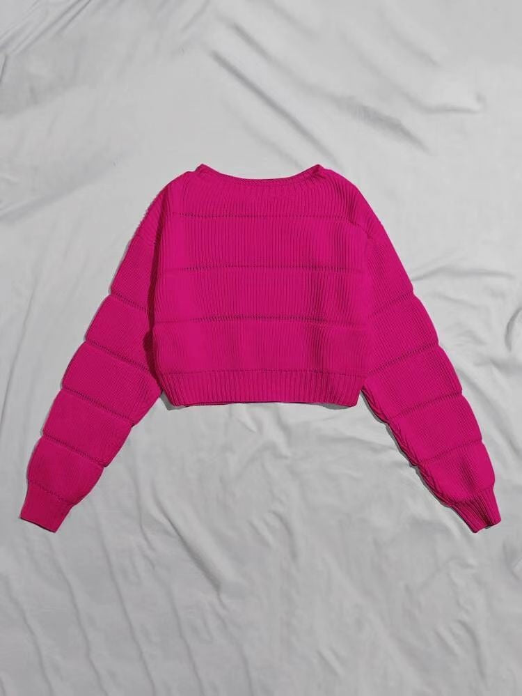 Damen Trendiger Strickpullover mit strukturierter Rippoptik und verkürztem Schnitt Drune