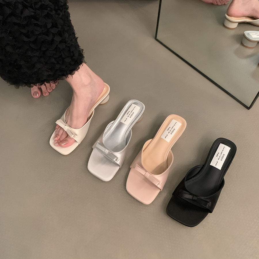 Damen Mules mit elegantem Schleifenakzent und komfortablem Blockabsatz Drune