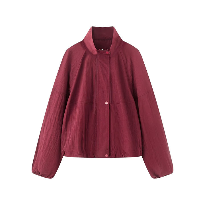 Damen Leichte Oversize-Blousonjacke aus Nylon mit Stehkragen, Kordelzug und Druckknopfverschluss Drune