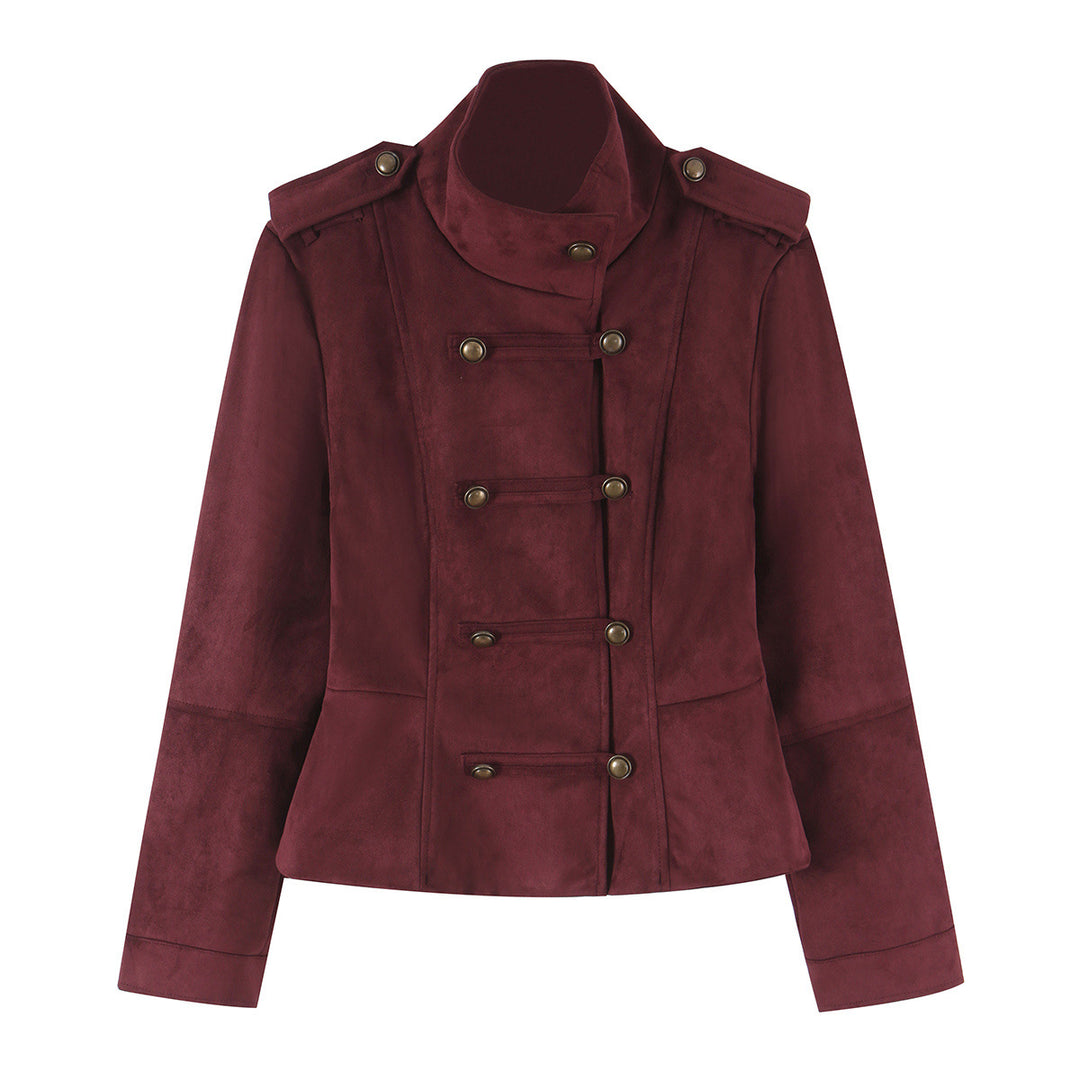 Damen Taillierte Paradejacke aus Veloursimitat mit hoher Knopfsteg‑Blende und Schulterpatten Drune