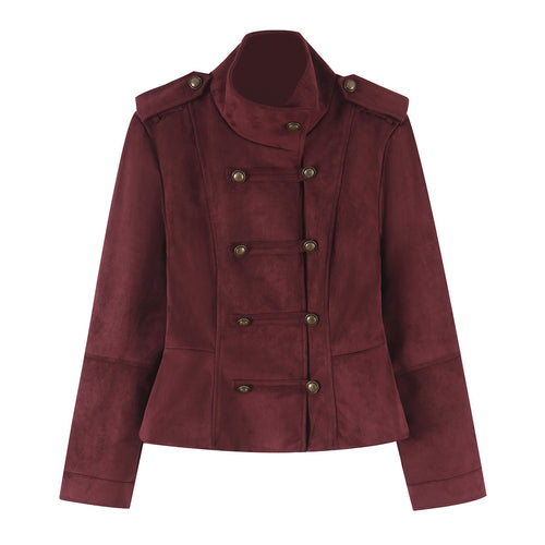 Damen Taillierte Paradejacke aus Veloursimitat mit hoher Knopfsteg‑Blende und Schulterpatten Drune