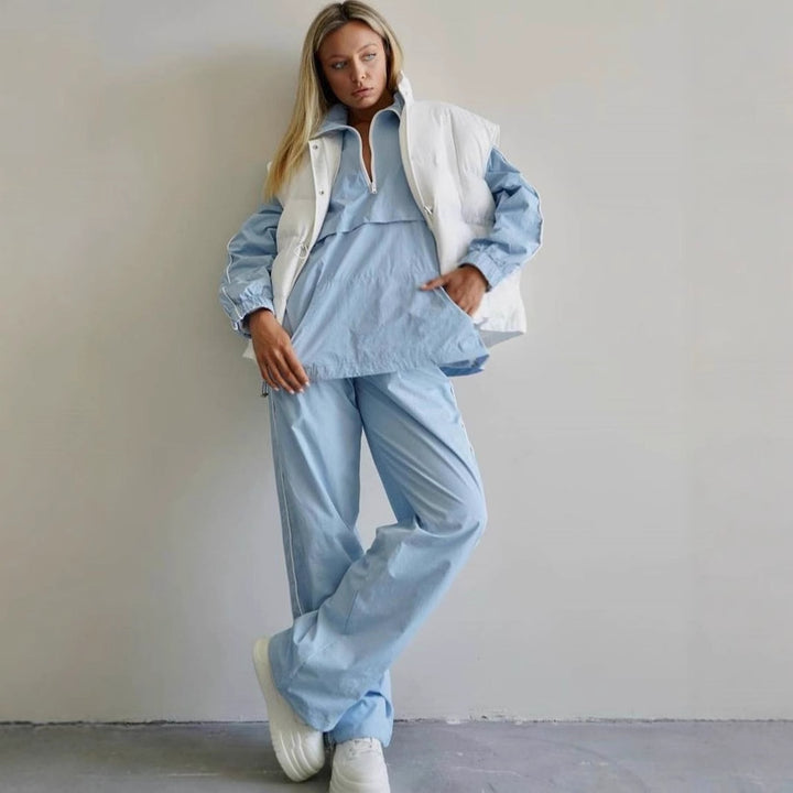 Damen leichtes Half-Zip Windbreaker-Oberteil mit Kängurutasche, elastischen Bündchen und seitlicher Paspel Drune