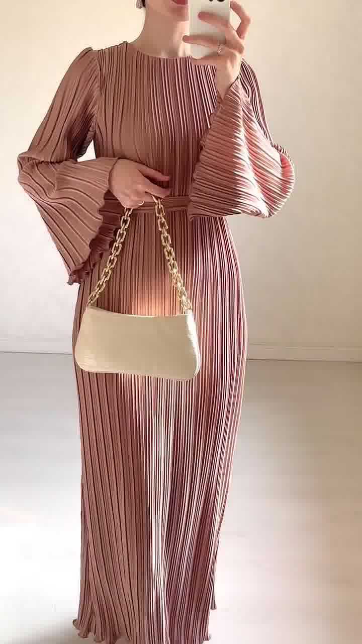 Damen Plissiertes Maxikleid mit voluminösen Ärmeln Drune