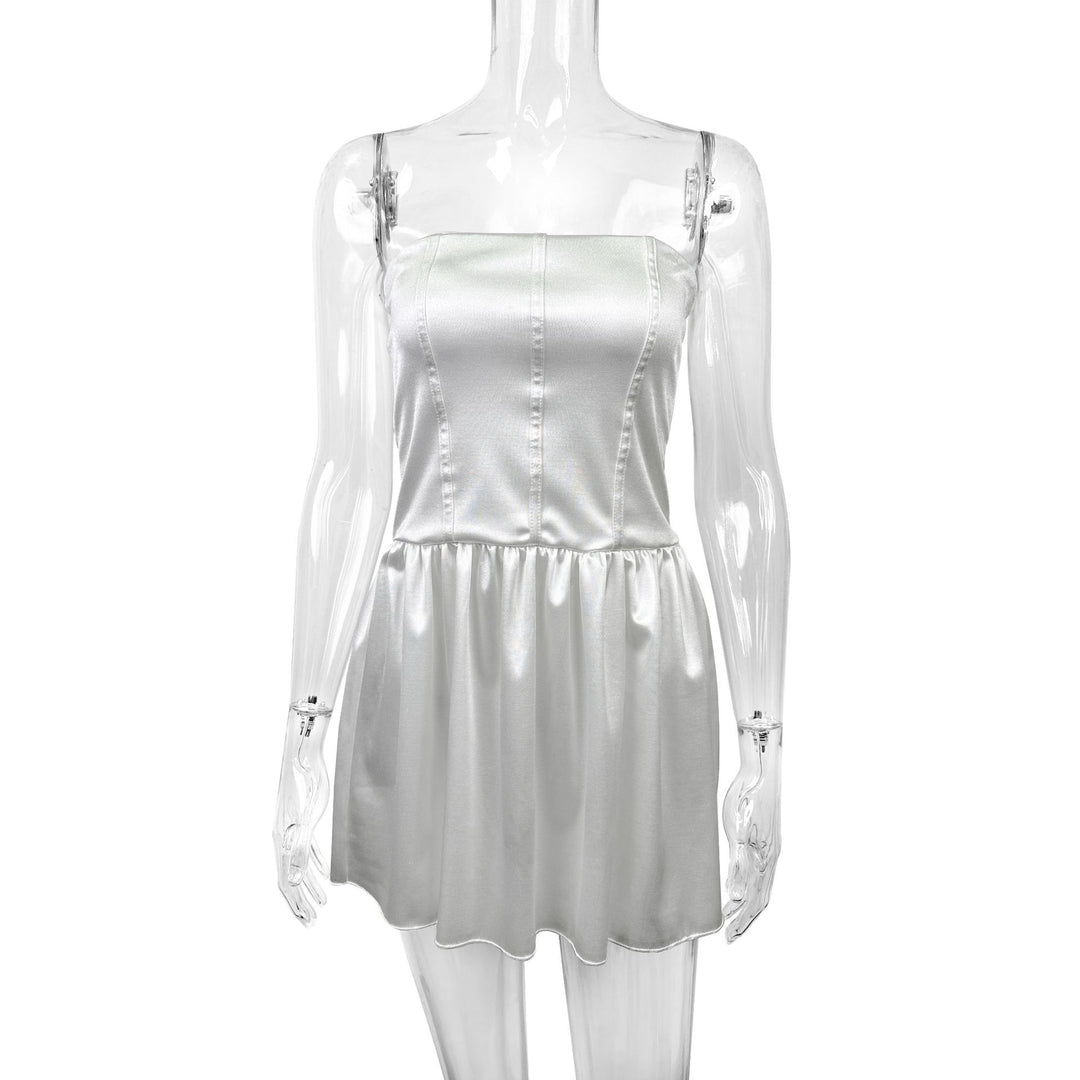Damen Satin Bustierkleid mit Volant Drune