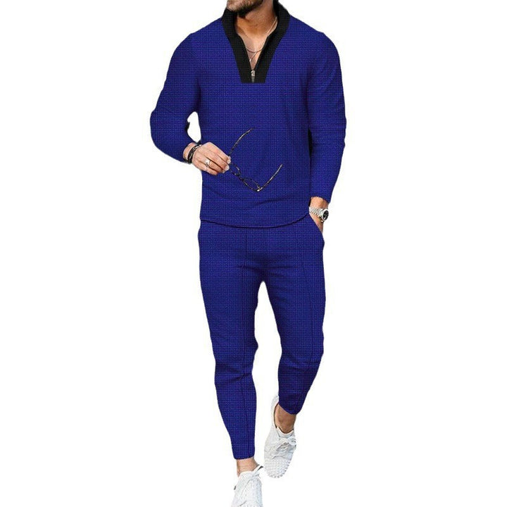 Herren nan modernes Freizeit-Set Halbzip-Henleypullover mit Raglanärmeln und tapered Bügelfalten-Jogginghose Drune