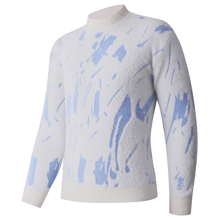 Herren Strukturierter Mockneck-Pullover mit abstraktem Brush-Pattern Drune