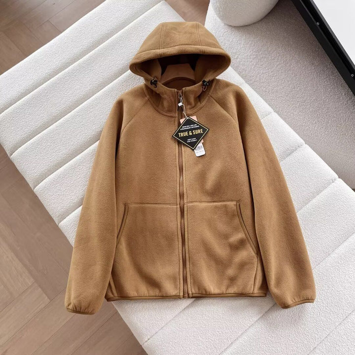 Damen warme und gemütliche Fleecejacke mit Kapuze Drune