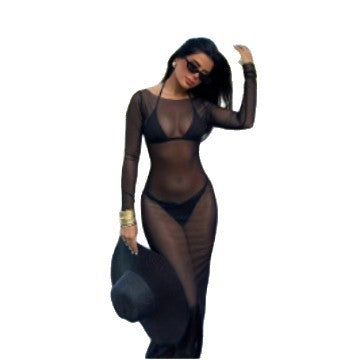 Damen Transparente Strandrobe mit langen Ärmeln und schickem Schnitt Drune