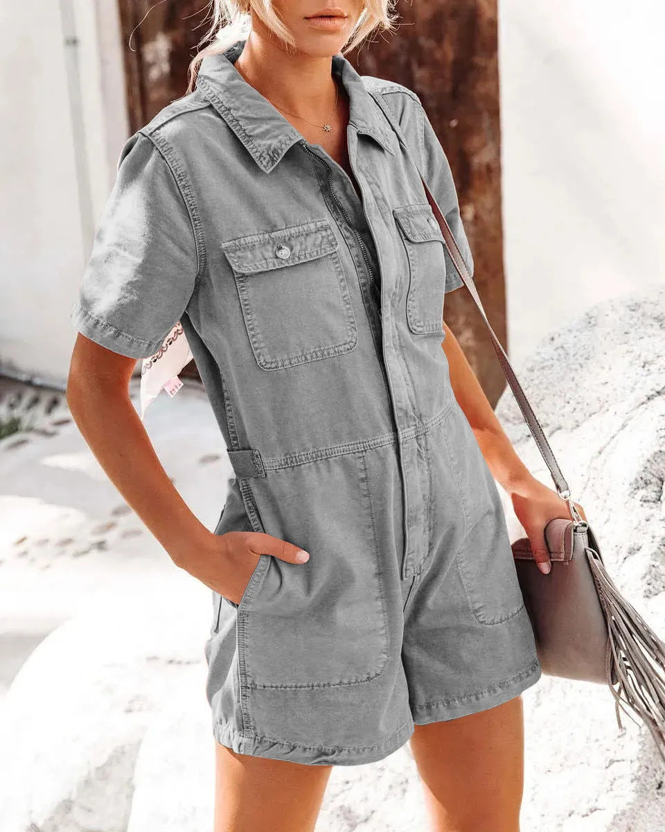 Damen Kurzoverall im lässigen Utility-Stil mit praktischen Taschen Drune