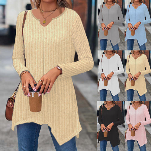 Damen Ripp Longsleeve Tunika mit asymmetrischem Saum Drune