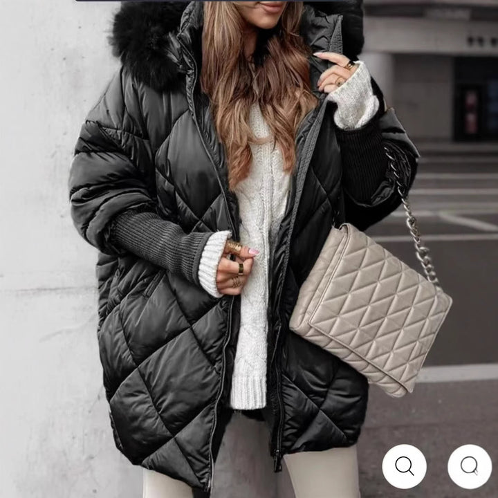 Damen gestepptes Winterparka mit abnehmbarer Kapuze Drune