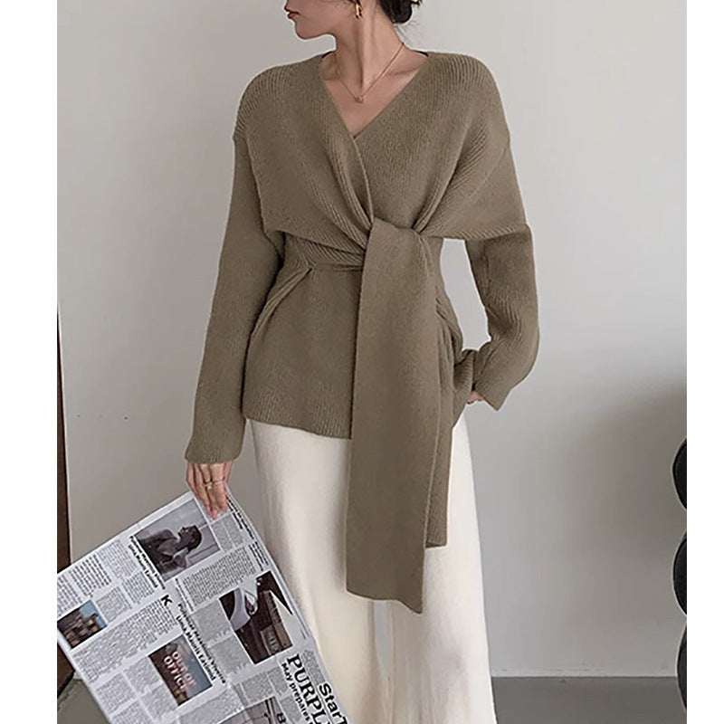 Damen Wickelpullover mit lässigem Schnitt und modischen Bindebändern Drune