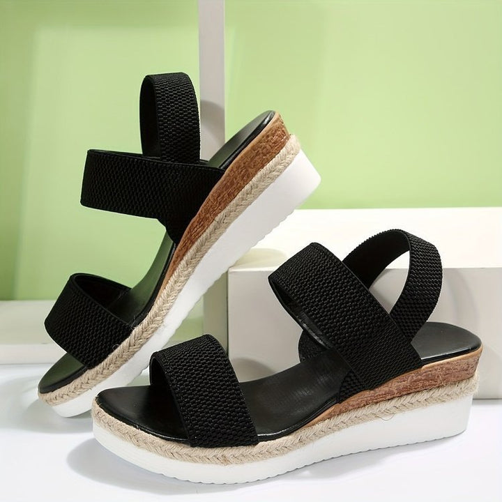 Damen Keil‑Sandalen mit Jute‑Plateau, elastischen Doppelriemen und gepolstertem Komfortfußbett Drune