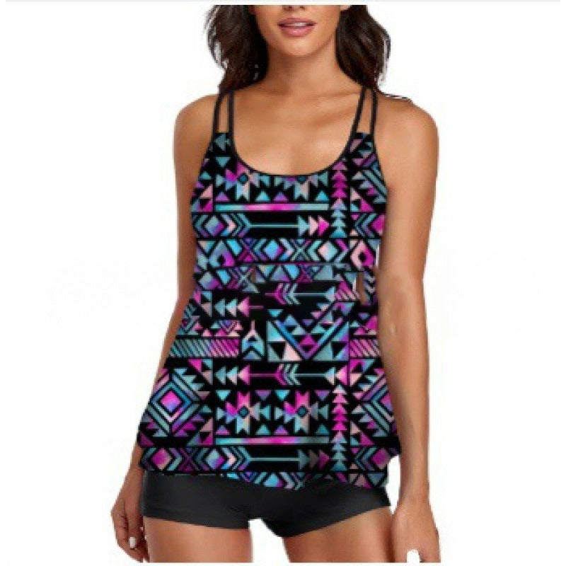 Damen Sportliches Tankini-Set mit bequemem Shorts und verstellbaren Trägern Drune