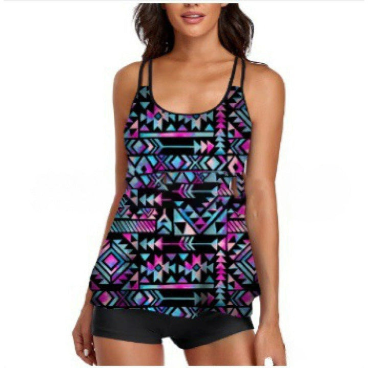Damen Sportliches Tankini-Set mit bequemem Shorts und verstellbaren Trägern Drune