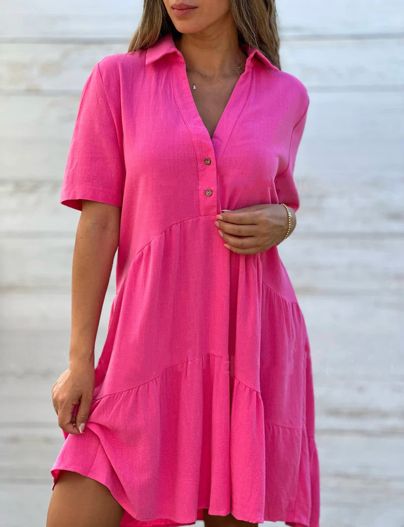 Damen lockeres Hemdkleid mit Knopfdetails und fließendem Saum Drune