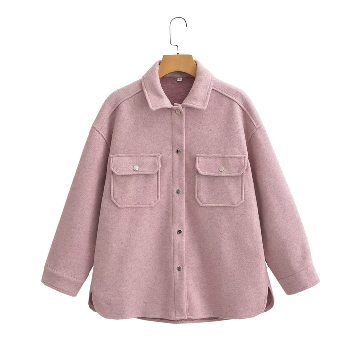 Damen Oversize Wollmix-Shacket mit Druckknopffront und aufgesetzten Pattentaschen Drune