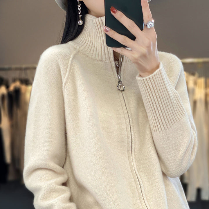 Damen Zip-Cardigan im Kaschmir‑Look mit Stehkragen und gerippten Bündchen Drune