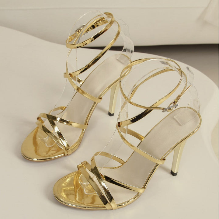 Damen Glamouröse High-Heel Sandalen mit verzierten Riemen und elegantem Glanz Drune