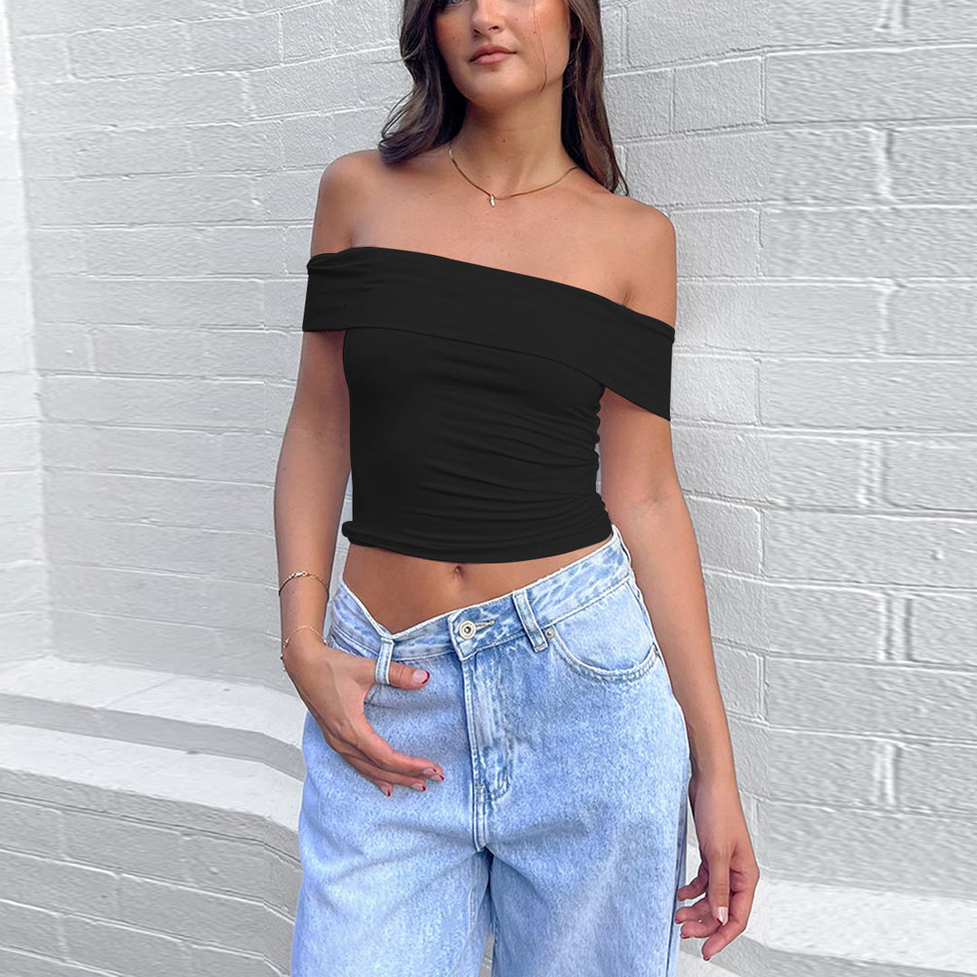 Damen Schulterfreies Crop-Top mit figurformendem Schnitt Drune