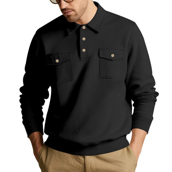 Herren nan Polokragen Sweatshirt mit aufgesetzten Brusttaschen und gerippten Bündchen Drune