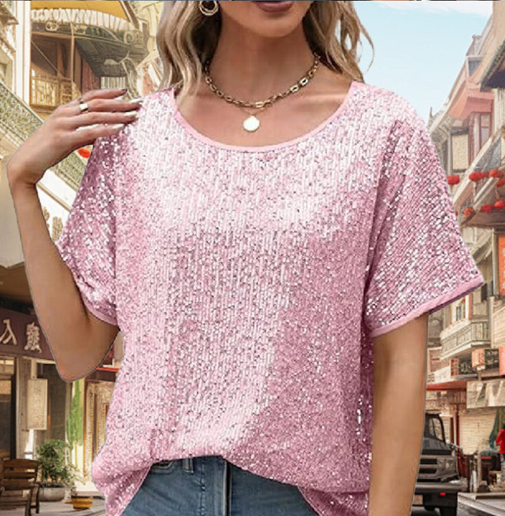 Damen Glitzernde Kurzarm-Bluse Drune
