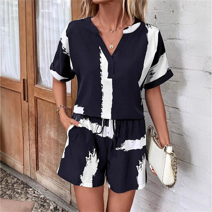 Damen lässiger Kurzanzug mit modernem V-Ausschnitt und stylishen Pockets Drune