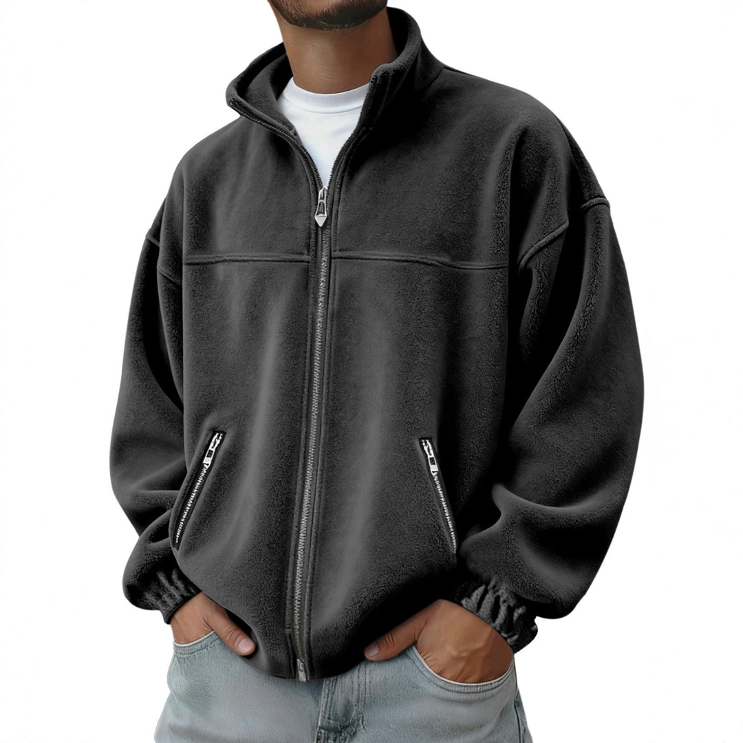 Herren Oversize Fleecejacke mit Stehkragen, durchgehendem Reißverschluss und Reißverschlusstaschen EB