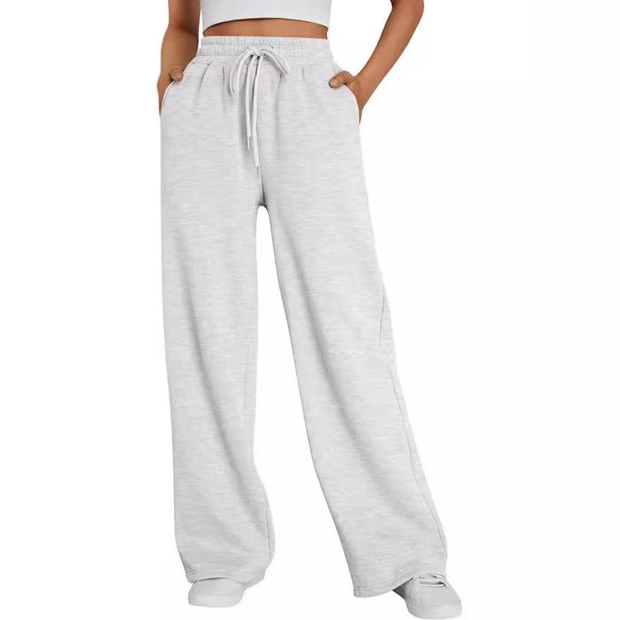Damen nan weite Loungehose mit hohem Elastikbund, verstellbarem Kordelzug und fließender Palazzosilhouette Drune