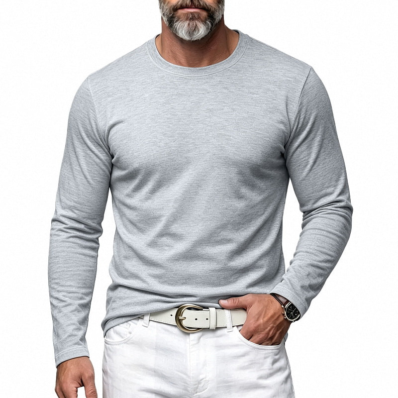 Herren Slim-Fit Baumwoll-Langarmshirt mit Rundhalsausschnitt Drune