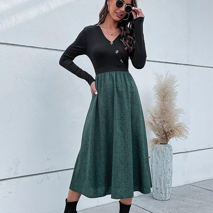 Damen Elegantes Maxikleid mit V-Ausschnitt und Taillengürtel Drune